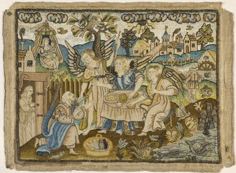 Embroidered picture: Abraham entertaining the Angels, 2nd half of the 17th century